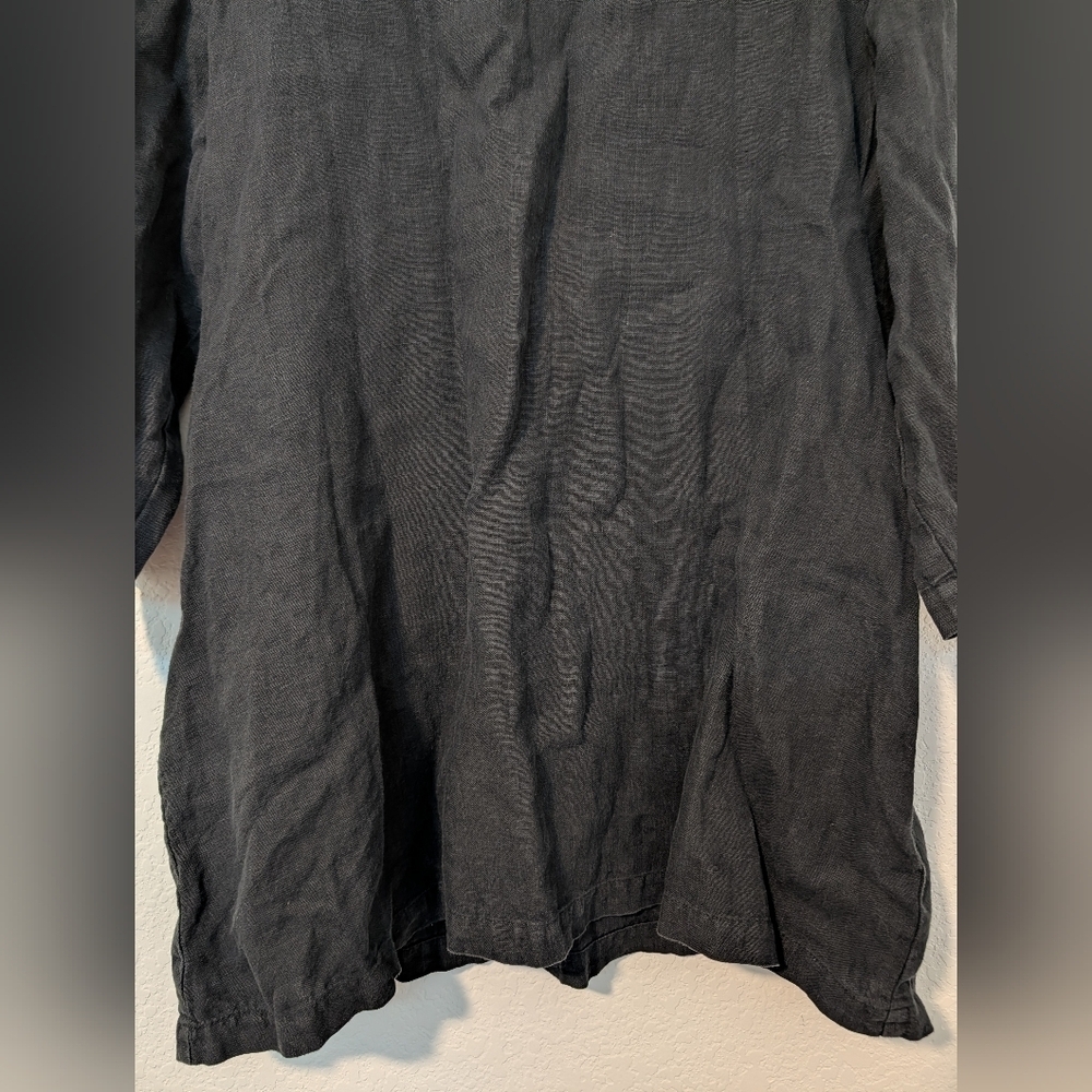 Flax Black 100% Linen 3/4 Sleeve Crewneck Relaxed Tunic Mini Dress M Lagenlook - Picture 5 of 8